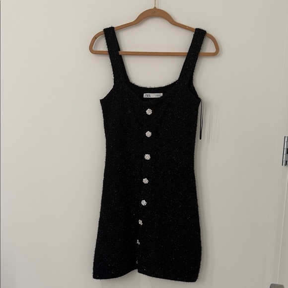 Zara Jeweled Button Metallic Thread Knit Mini Dress Size M - Picture 5 of 9